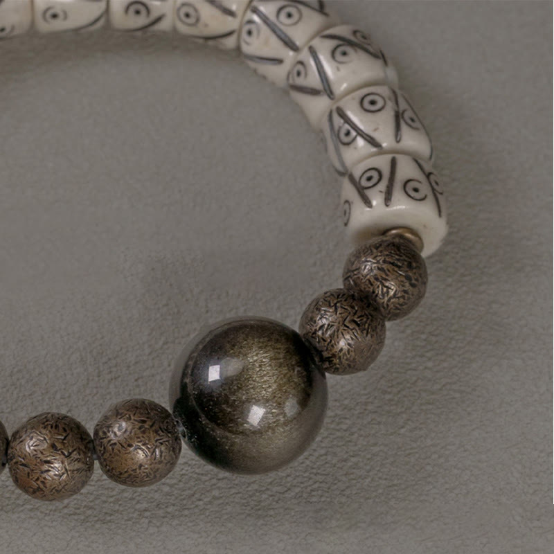 Yak Bone Gold Sheen Obsidian Stärke Armband Unisex