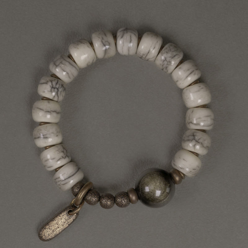 Yak Bone Gold Sheen Obsidian Stärke Armband Unisex