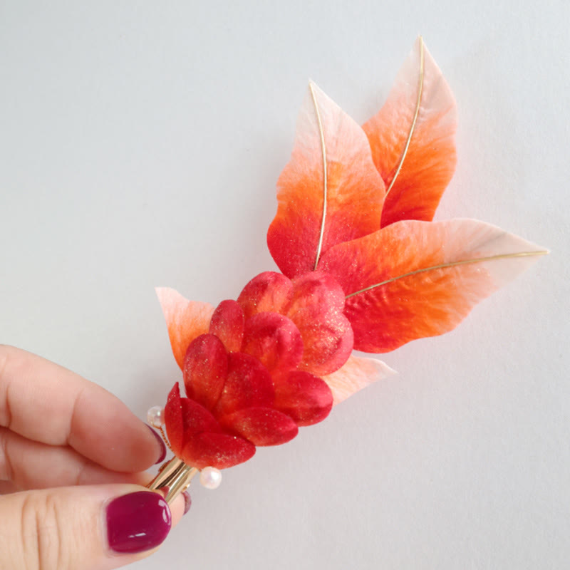 Yangzhou Samtblumen-Brosche mit Koi-Fisch oder Haarspange