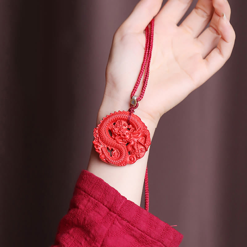 Jahr des Drachen Zinnober Kupfer Münze Glück Halskette