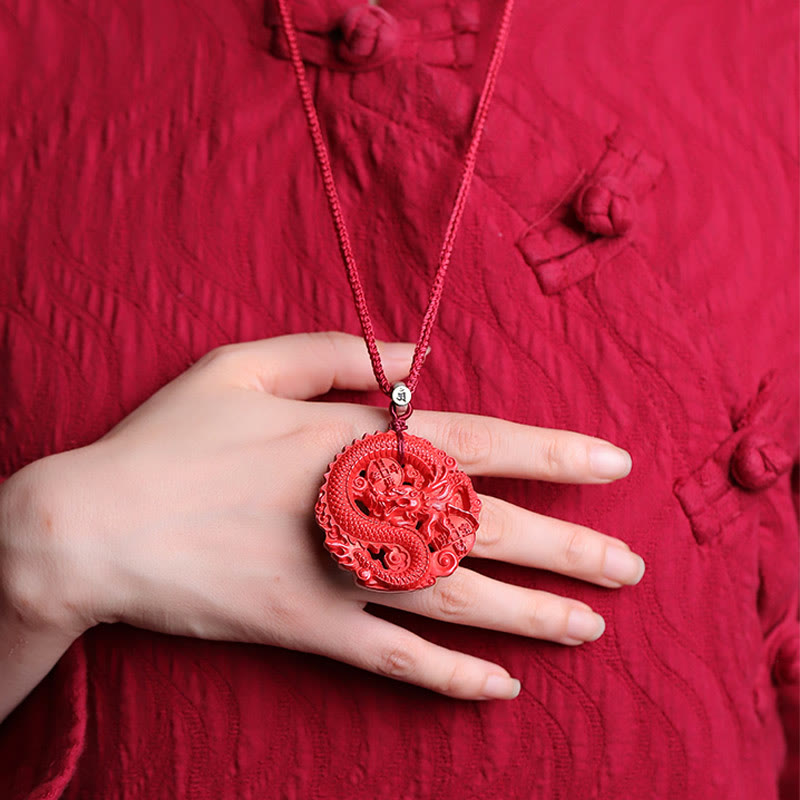 Jahr des Drachen Zinnober Kupfer Münze Glück Halskette