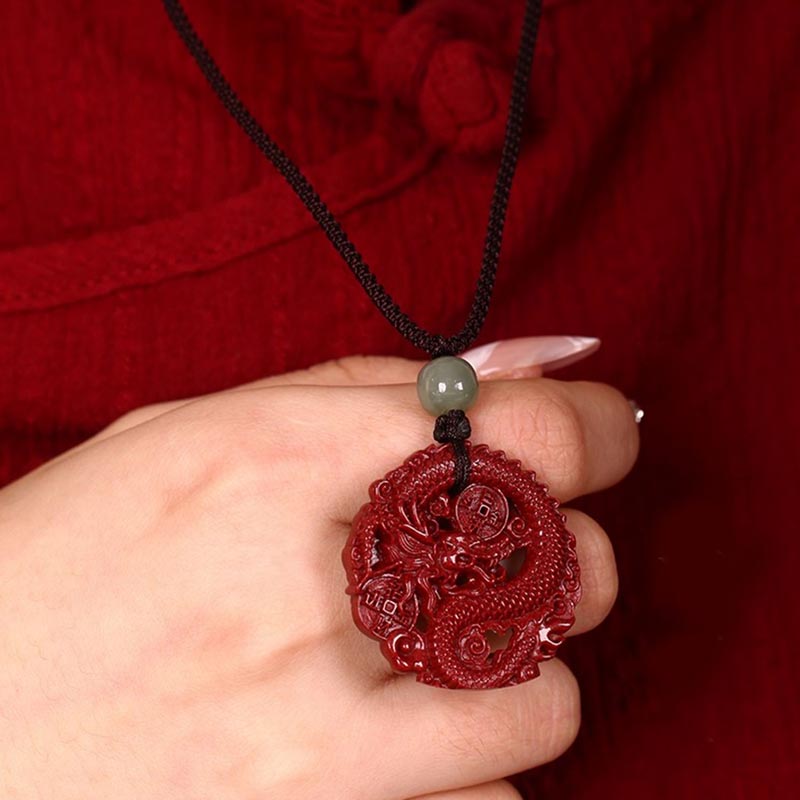 Jahr des Drachen Zinnober Hetian Jade Halskette Anhänger