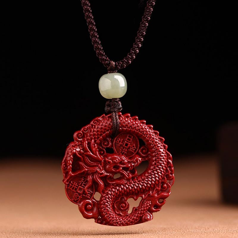 Jahr des Drachen Zinnober Hetian Jade Halskette Anhänger