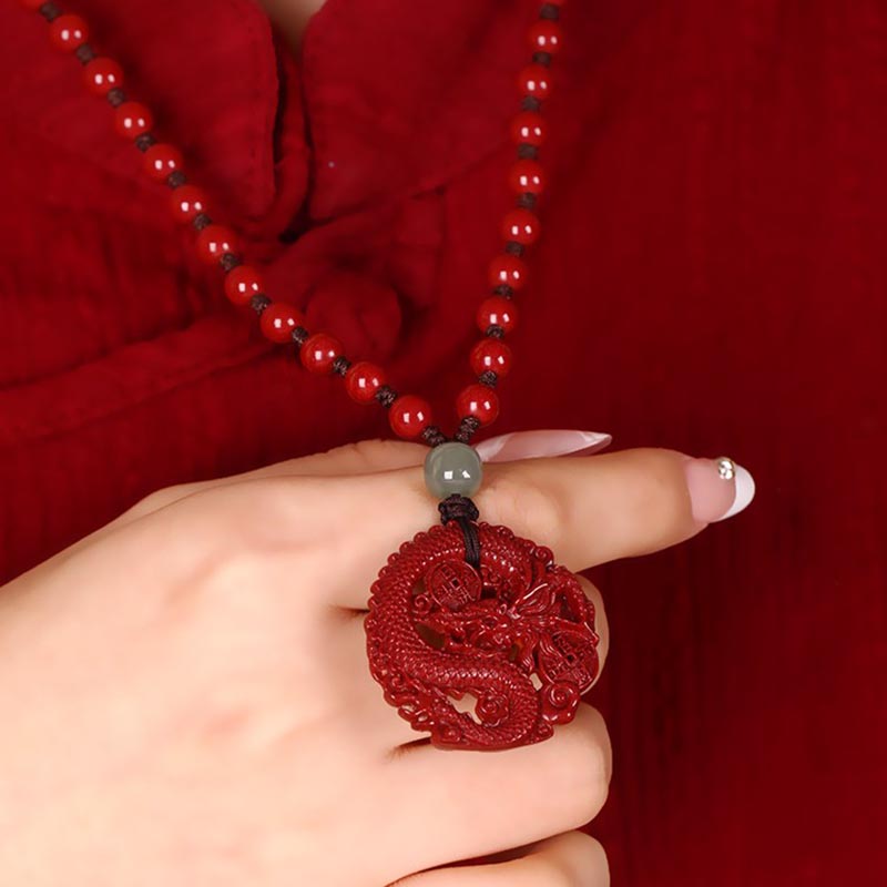 Jahr des Drachen Zinnober Hetian Jade Halskette Anhänger