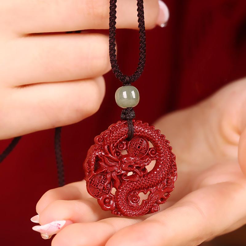 Jahr des Drachen Zinnober Hetian Jade Halskette Anhänger