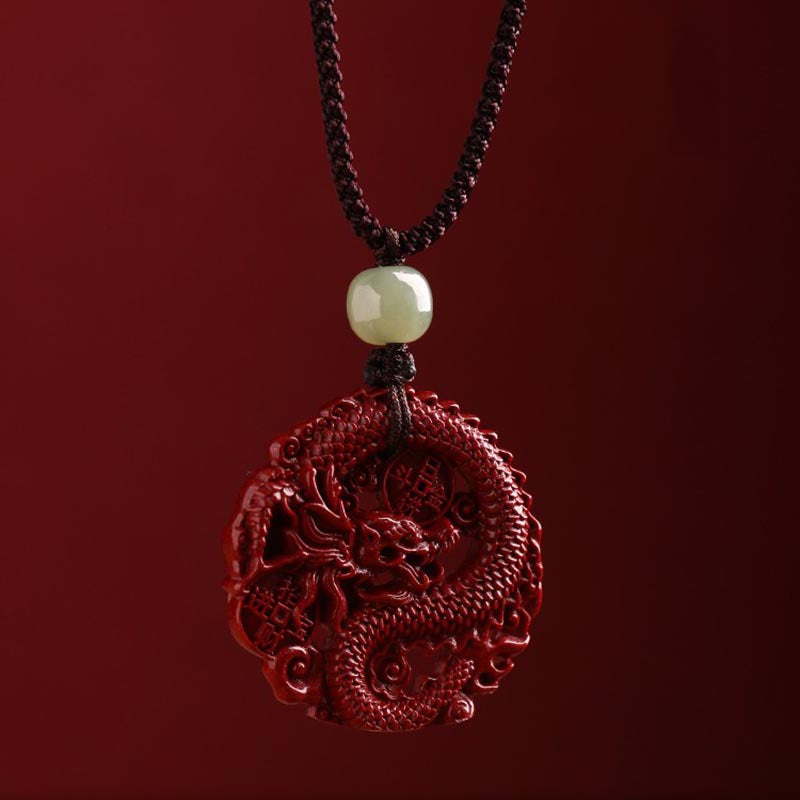 Jahr des Drachen Zinnober Hetian Jade Halskette Anhänger