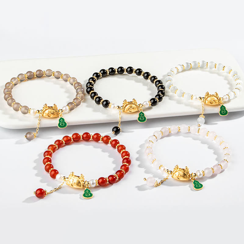 Jahr des Drachen, Glücksarmband aus rotem Achat, 6 mm, Unisex