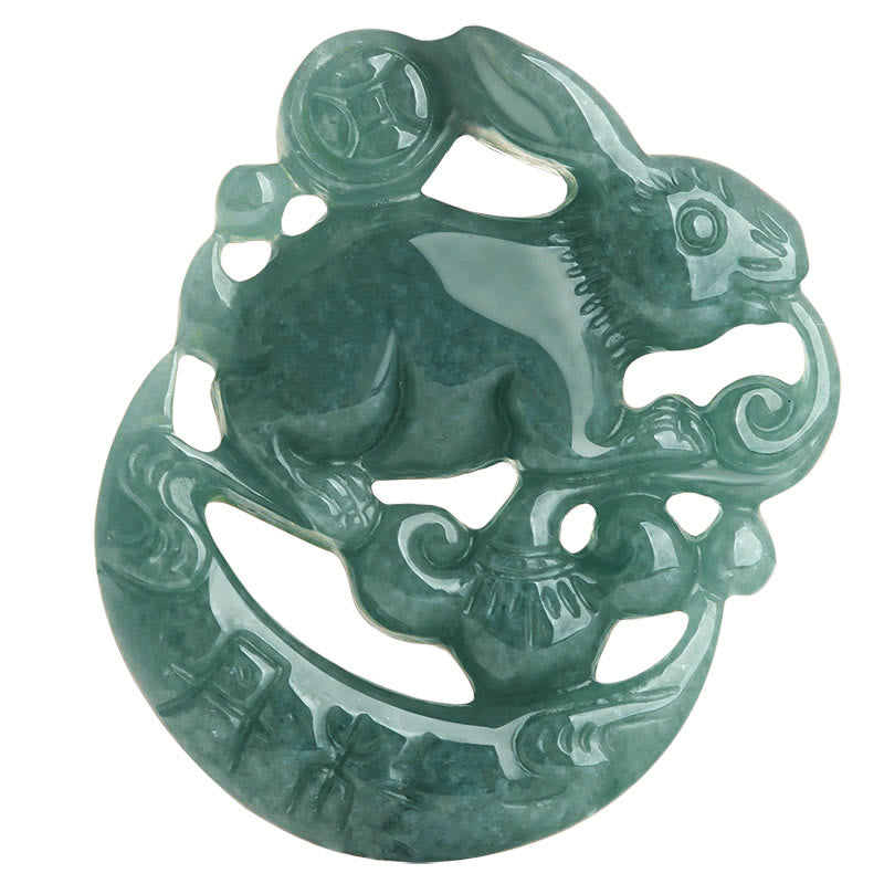 Jahr des Hasen Jade Glück Halbmond Halskette