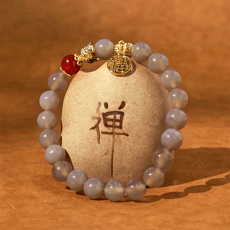 Jahr der Schlange Grauer Achat Fu Armband für Positivität