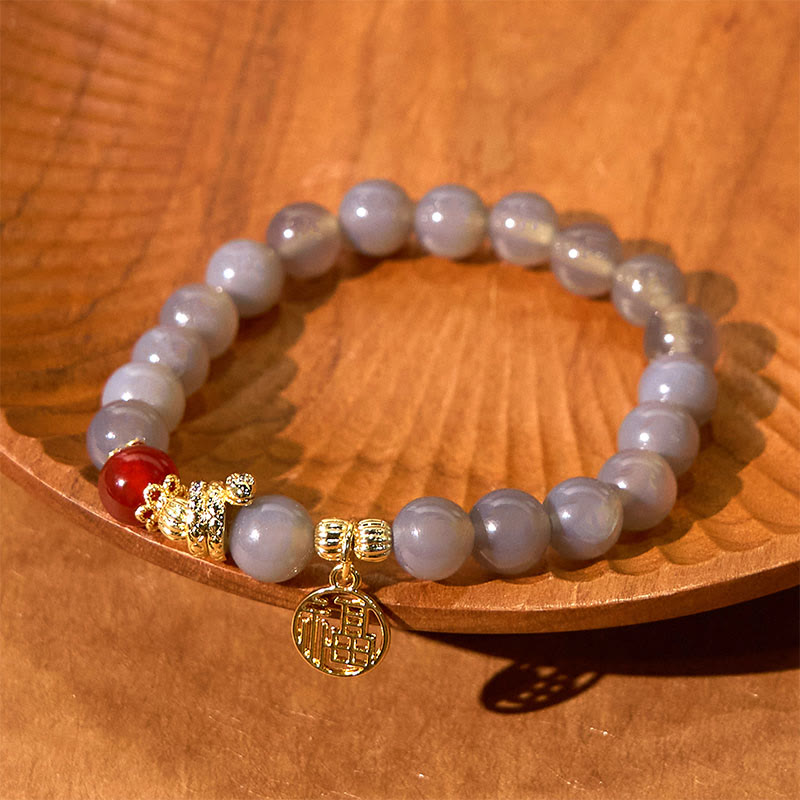 Jahr der Schlange Grauer Achat Fu Armband für Positivität