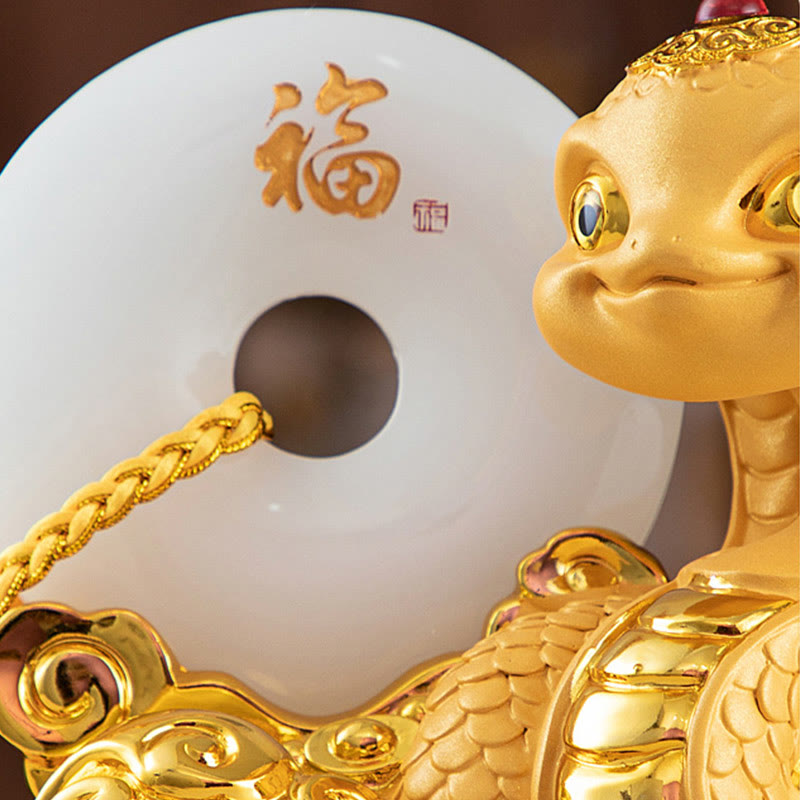 Spirituelle Statue „Jahr der Schlange“ mit Friedensschnalle aus Kunstharz, 28 cm