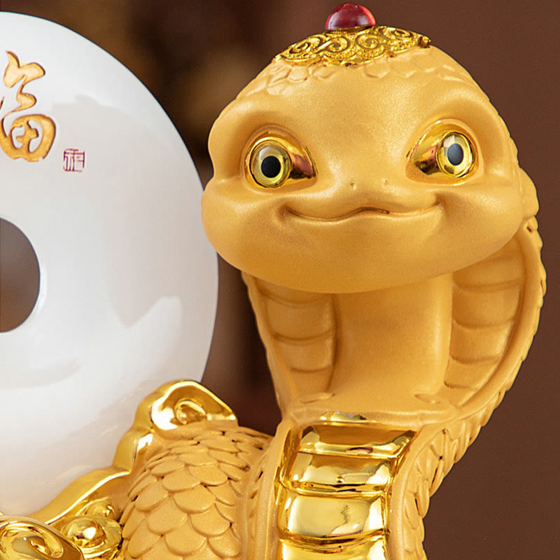 Spirituelle Statue „Jahr der Schlange“ mit Friedensschnalle aus Kunstharz, 28 cm