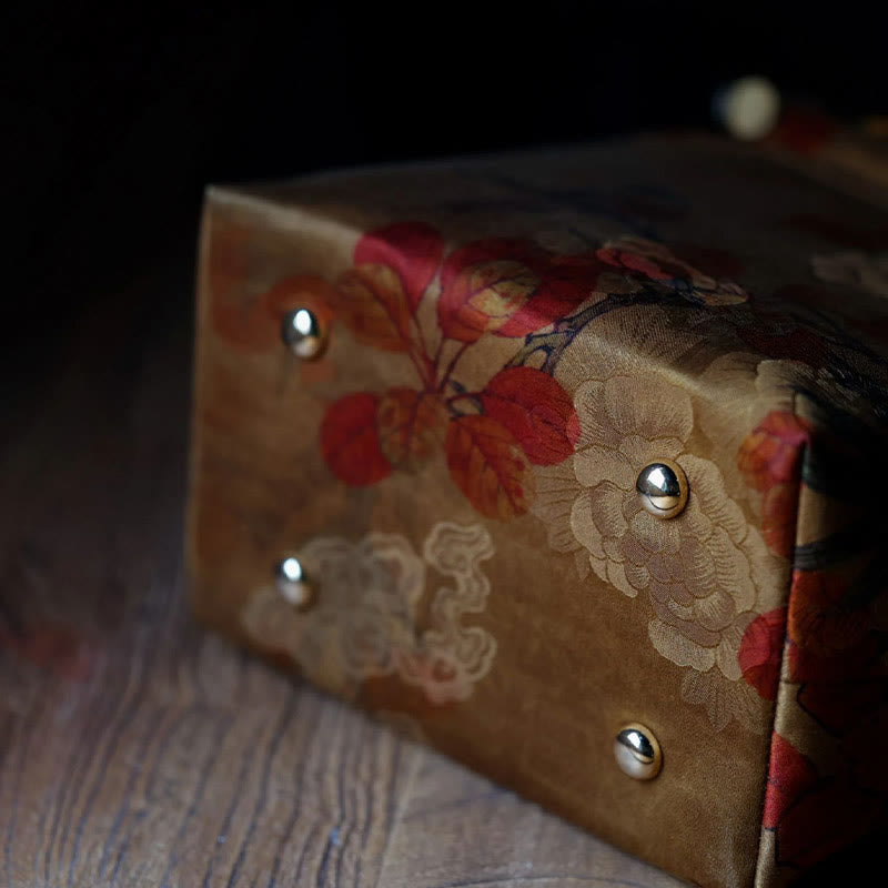 Gelber Vogel Grüne Pfingstrose Bambus Henkel Handtasche | Spirituelles Accessoire