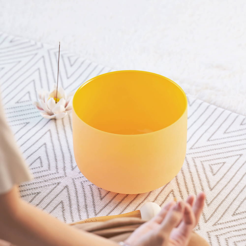 Yellow Color E Note Solar Plexus Chakra Crystal Singing Bowl - color bowl - On sale