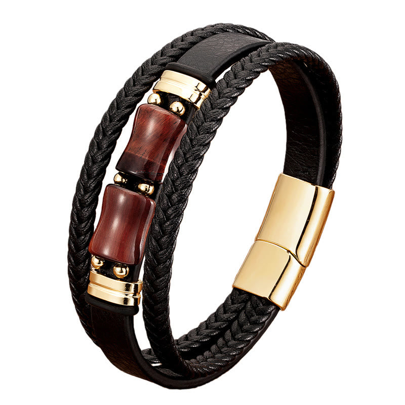 Gelbes Tigerauge-Mehrschicht-Lederarmband für Mut und Integrität