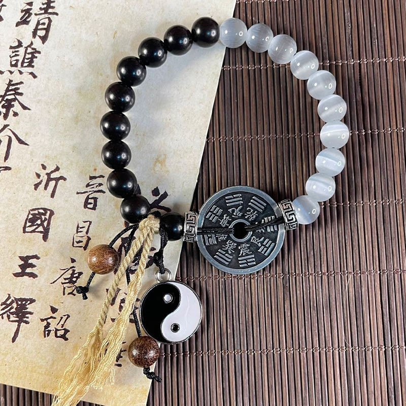 Yin Yang Katzenauge Ebenholz Stützseil Armband