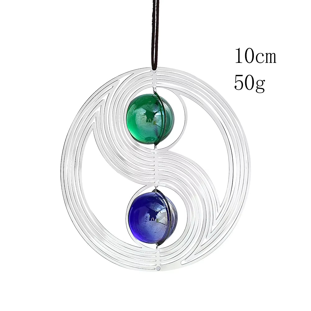 Yin Yang Kinetic Wind Spinner for Yard Garden Fengshui Taiji 3D Whirligig Wind Chimes Gazing Ball Hanging Decor with Swivel Hook