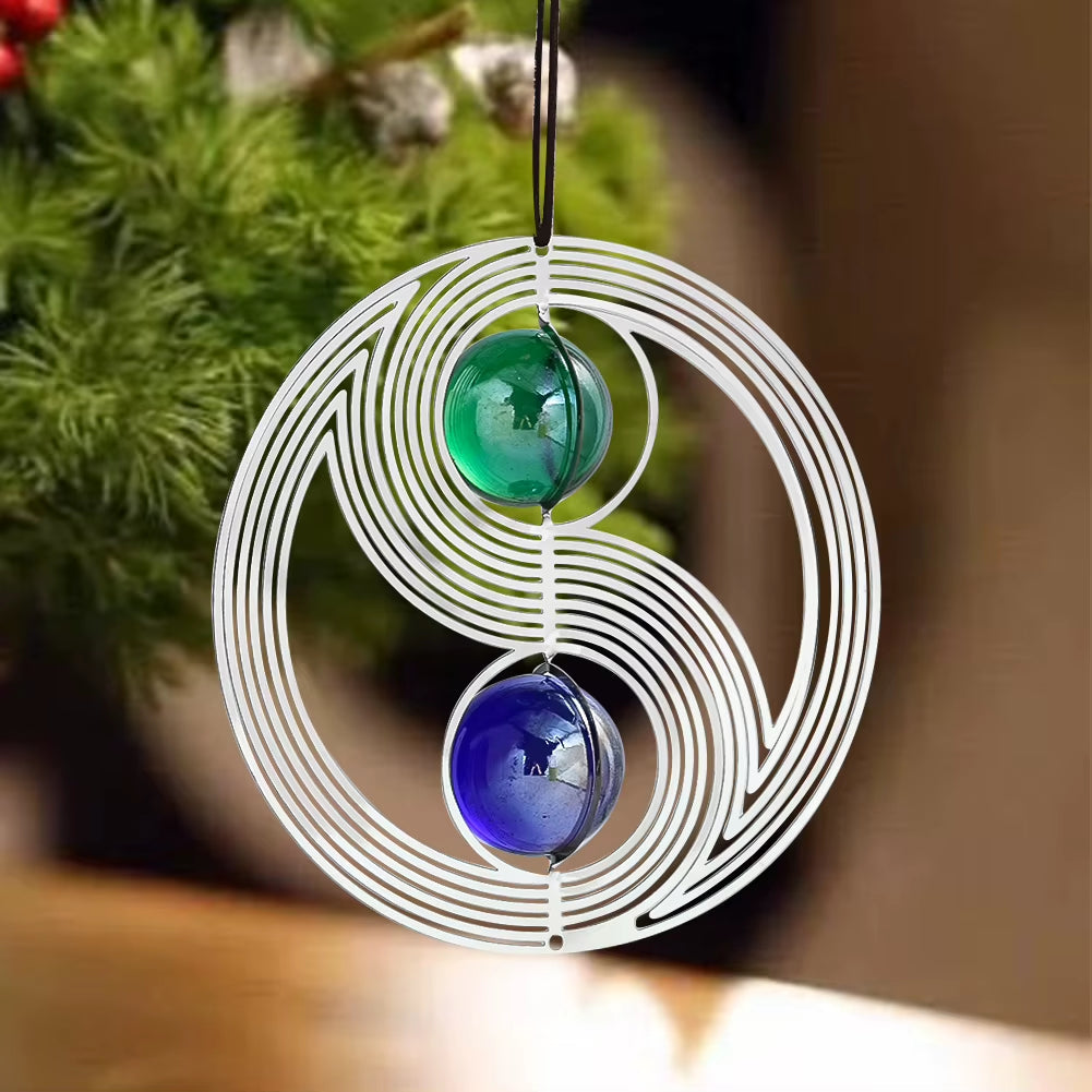 Yin Yang Kinetic Wind Spinner for Yard Garden Fengshui Taiji 3D Whirligig Wind Chimes Gazing Ball Hanging Decor with Swivel Hook