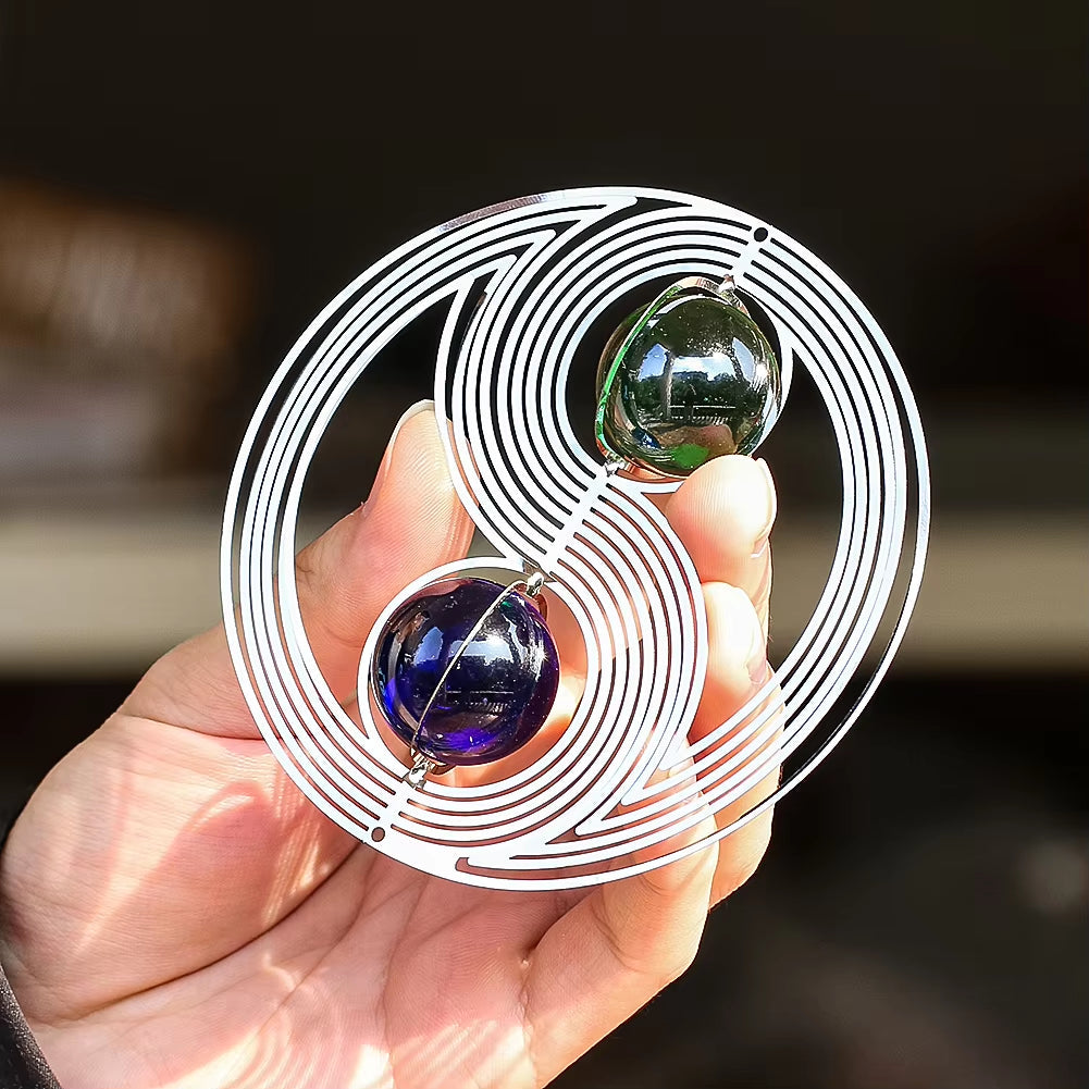 Yin Yang Kinetic Wind Spinner for Yard Garden Fengshui Taiji 3D Whirligig Wind Chimes Gazing Ball Hanging Decor with Swivel Hook