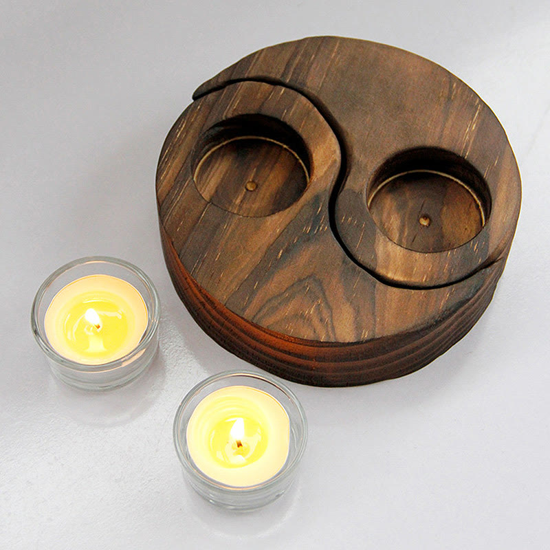 Yin Yang Holzkerzenhalter für spirituelle Rituale
