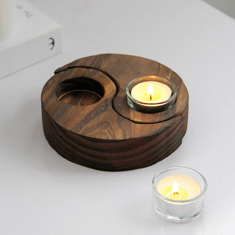Yin Yang Holzkerzenhalter für spirituelle Rituale