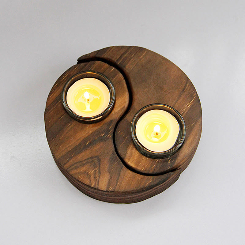 Yin Yang Holzkerzenhalter für spirituelle Rituale