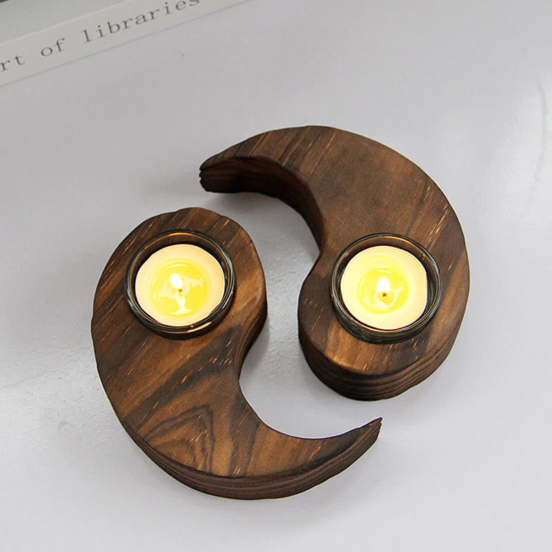 Yin Yang Holzkerzenhalter für spirituelle Rituale