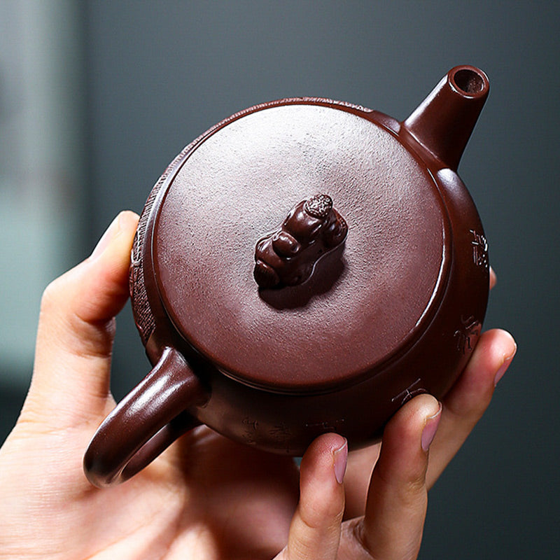 Handgemachte Kung-Fu-Teekanne aus Yixing-Teekanne aus braunem Drachen- und violettem Ton, 240 ml
