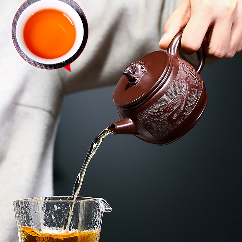 Handgemachte Kung-Fu-Teekanne aus Yixing-Teekanne aus braunem Drachen- und violettem Ton, 240 ml
