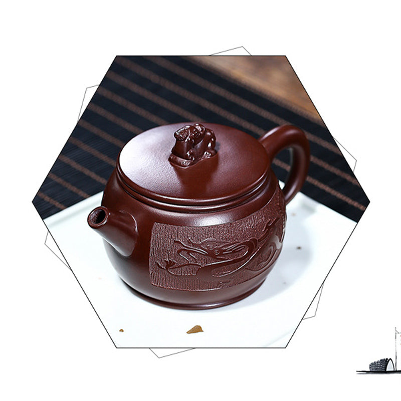 Handgemachte Kung-Fu-Teekanne aus Yixing-Teekanne aus braunem Drachen- und violettem Ton, 240 ml