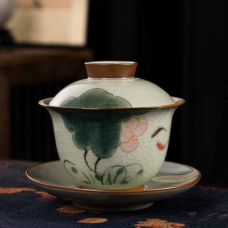 Zen Keramik Lotus Koi Fisch Gaiwan Teetasse 140ml
