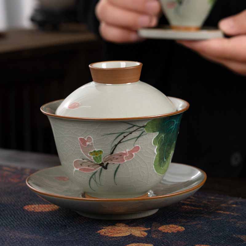 Zen Keramik Lotus Koi Fisch Gaiwan Teetasse 140ml