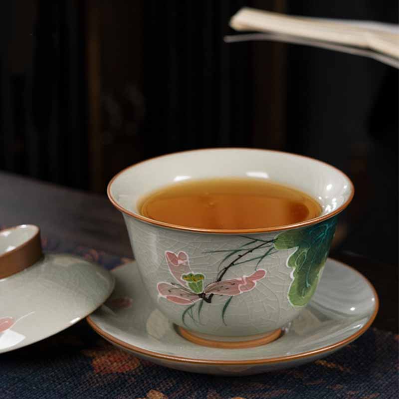 Zen Keramik Lotus Koi Fisch Gaiwan Teetasse 140ml