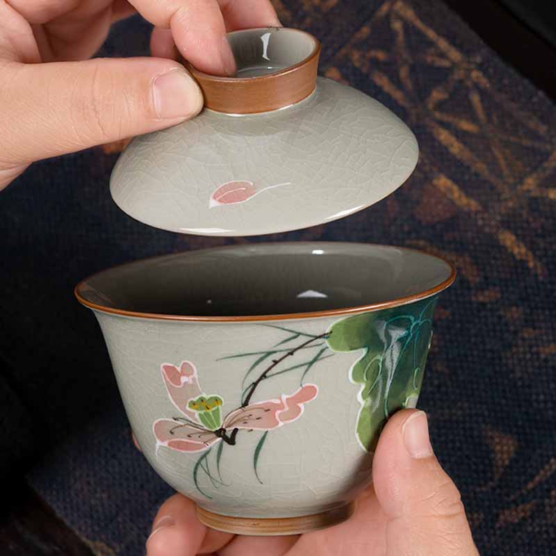 Zen Keramik Lotus Koi Fisch Gaiwan Teetasse 140ml