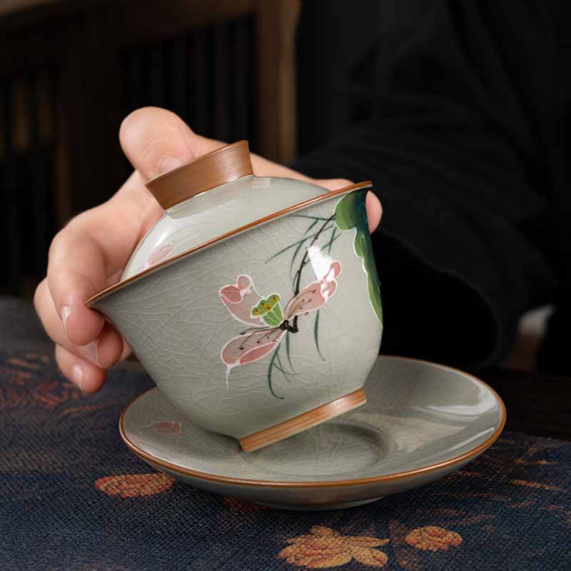 Zen Keramik Lotus Koi Fisch Gaiwan Teetasse 140ml