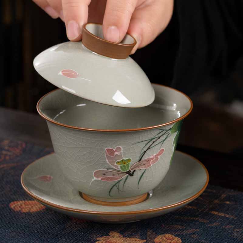 Zen Keramik Lotus Koi Fisch Gaiwan Teetasse 140ml