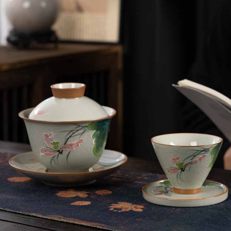 Zen Keramik Lotus Koi Fisch Gaiwan Teetasse 140ml