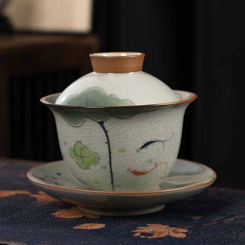 Zen Keramik Lotus Koi Fisch Gaiwan Teetasse 140ml