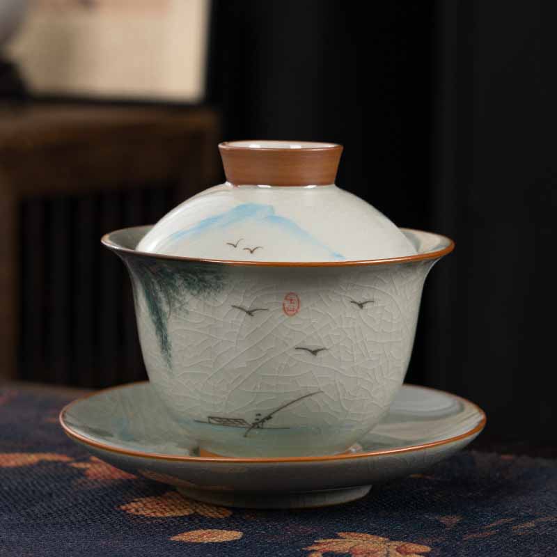Zen Keramik Lotus Koi Fisch Gaiwan Teetasse 140ml