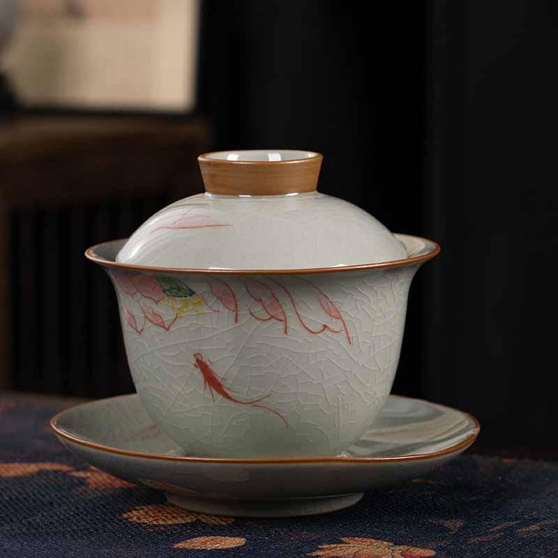 Zen Keramik Lotus Koi Fisch Gaiwan Teetasse 140ml