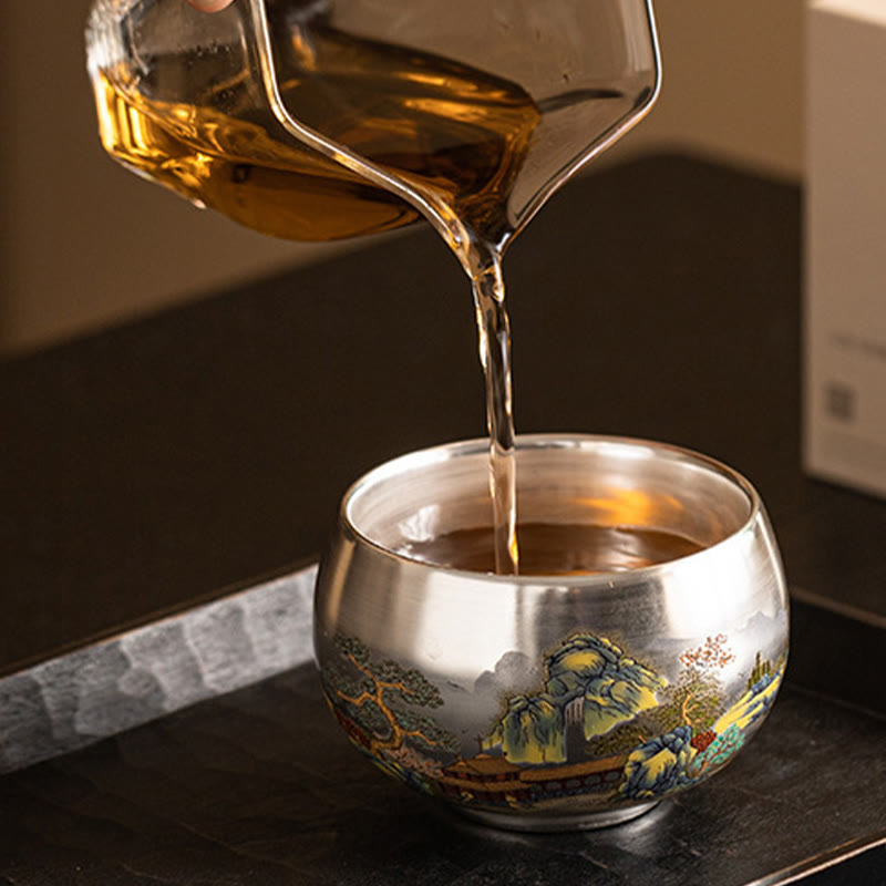 Zen-Teetasse aus Keramik mit Drachen- und Naturmotiven