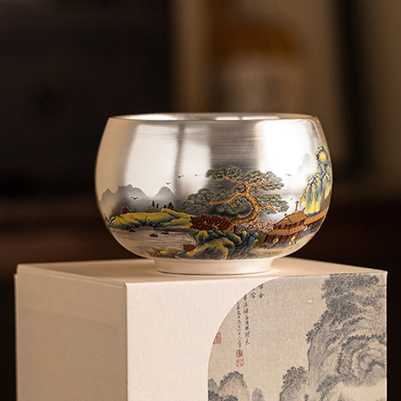Zen-Teetasse aus Keramik mit Drachen- und Naturmotiven