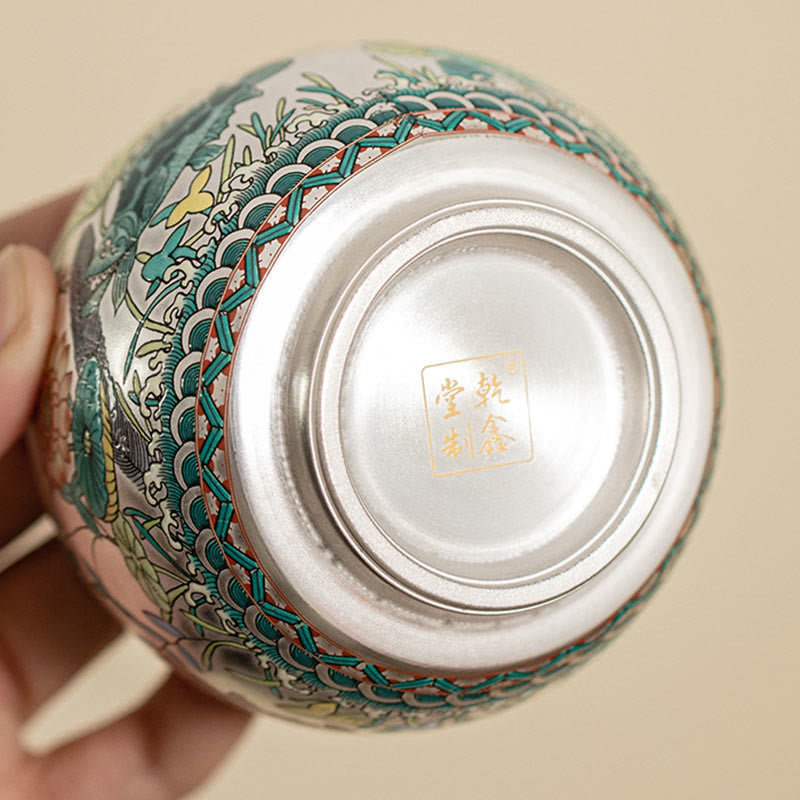 Zen-Teetasse aus Keramik mit Drachen- und Naturmotiven