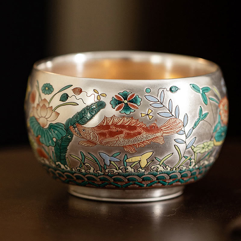 Zen-Teetasse aus Keramik mit Drachen- und Naturmotiven