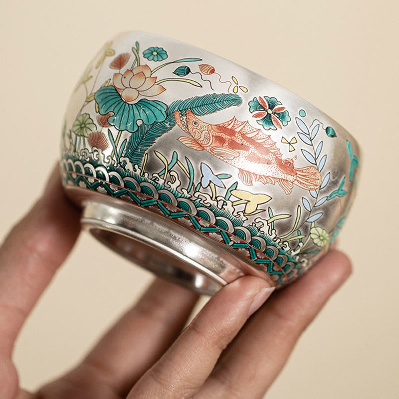 Zen-Teetasse aus Keramik mit Drachen- und Naturmotiven