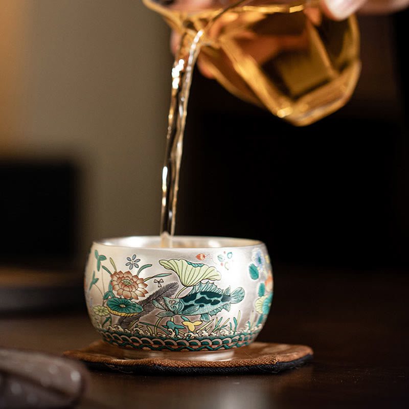 Zen-Teetasse aus Keramik mit Drachen- und Naturmotiven