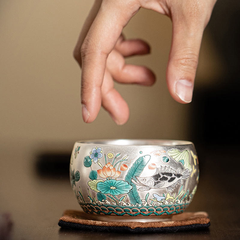 Zen-Teetasse aus Keramik mit Drachen- und Naturmotiven