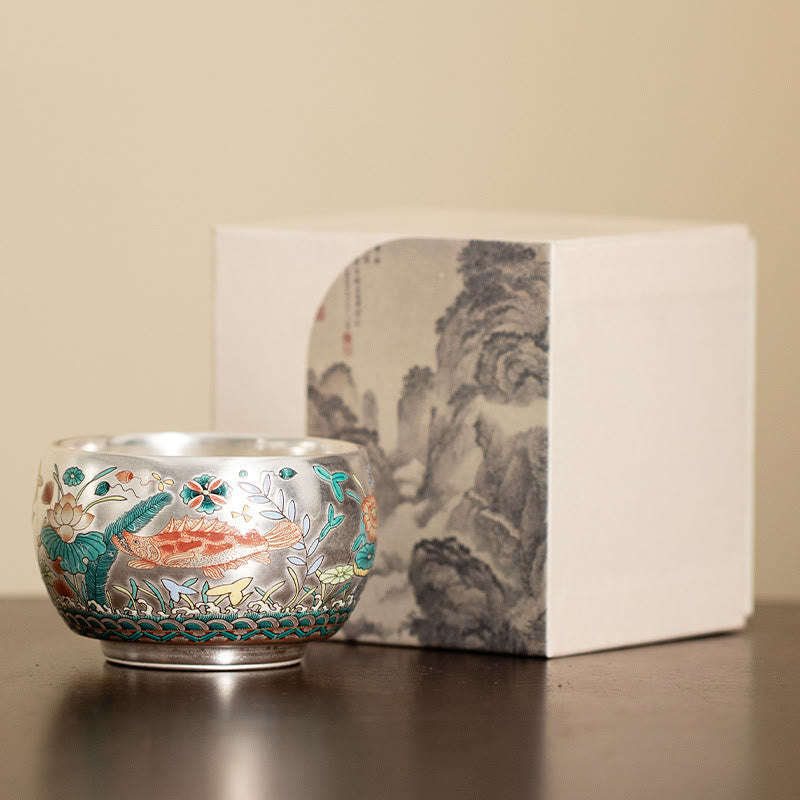 Zen-Teetasse aus Keramik mit Drachen- und Naturmotiven