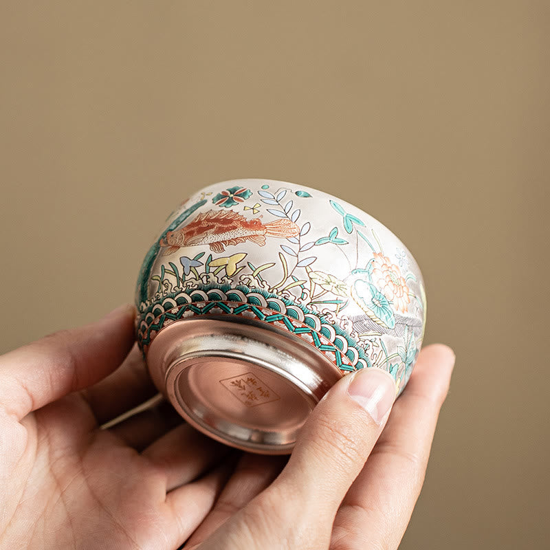Zen-Teetasse aus Keramik mit Drachen- und Naturmotiven