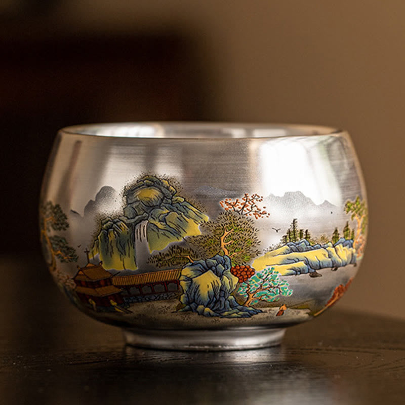 Zen-Teetasse aus Keramik mit Drachen- und Naturmotiven